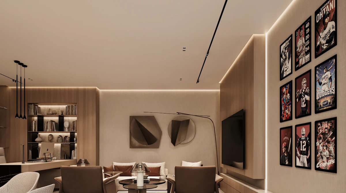 Basement lounge 3D render