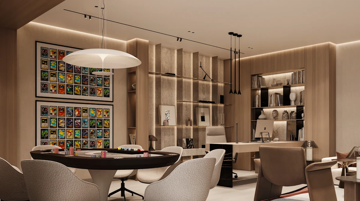 Basement lounge 3D render