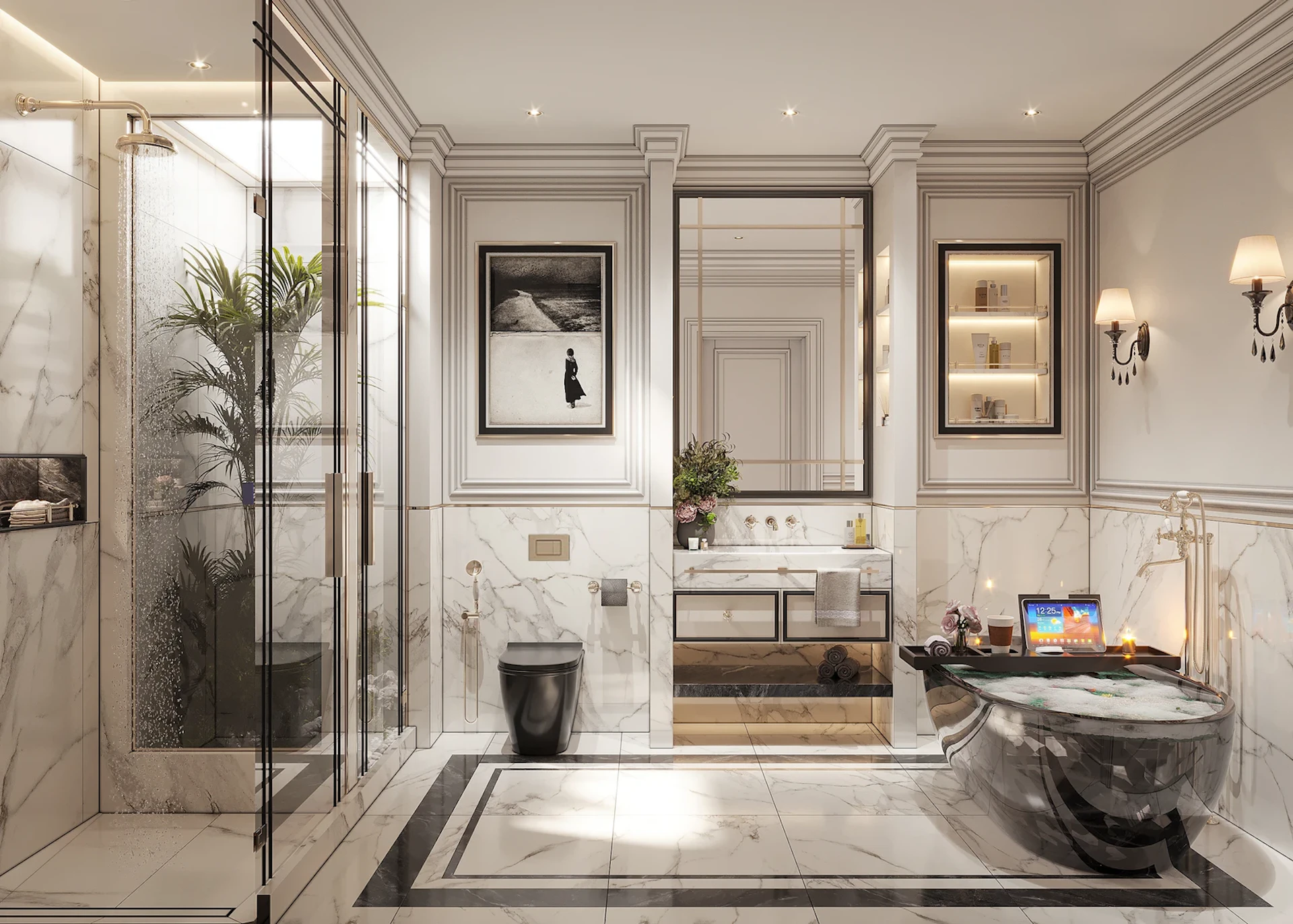 تفاصيل تصميم الحمام الكلاسيكي الحديث