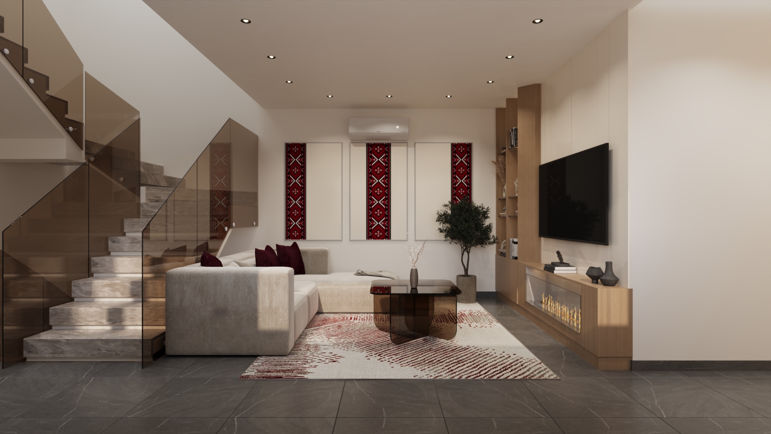تصميم مجلس نجدي بألوان طبيعية بتداخل عنابي
