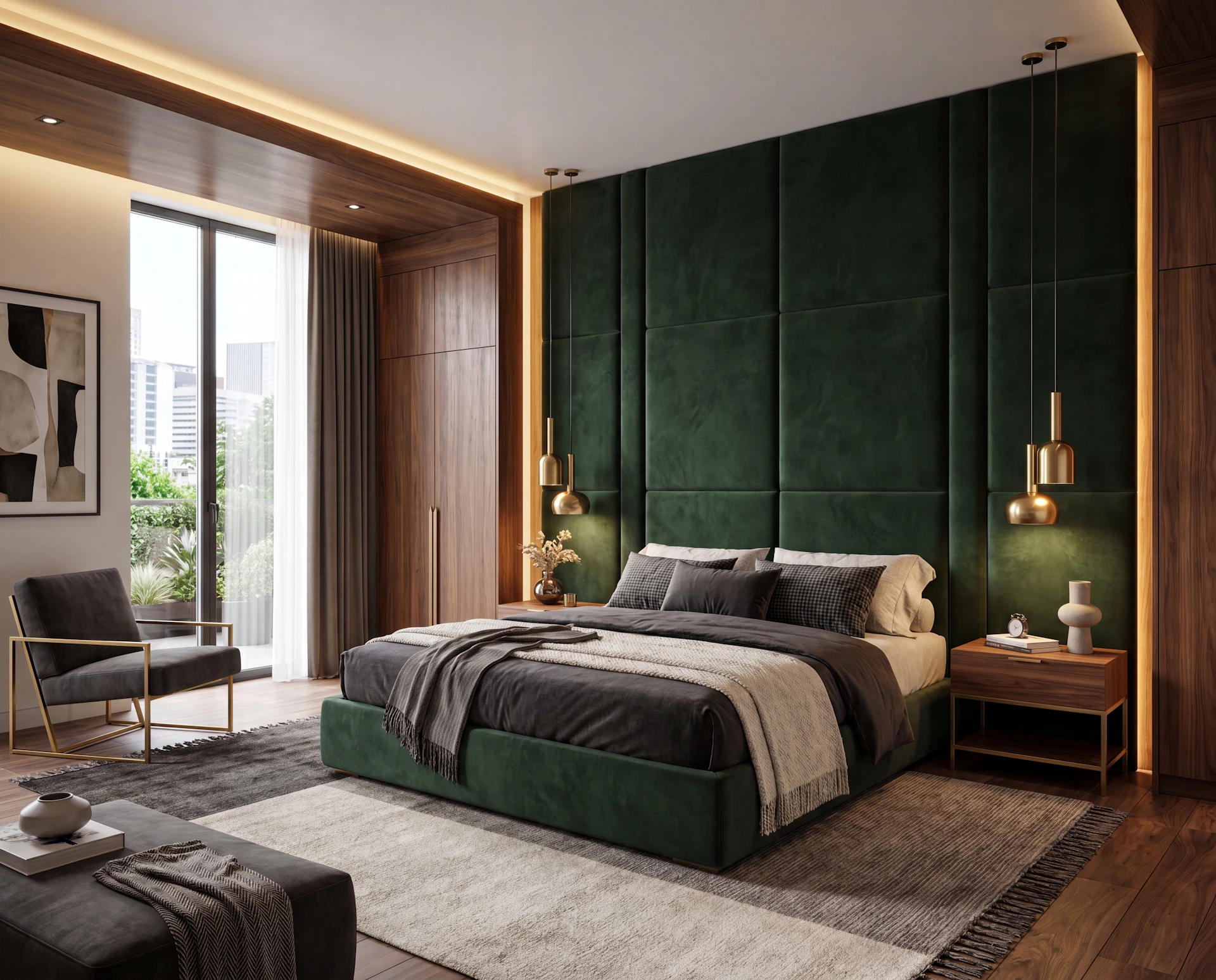 minimalist bedroom with neutral beige tones