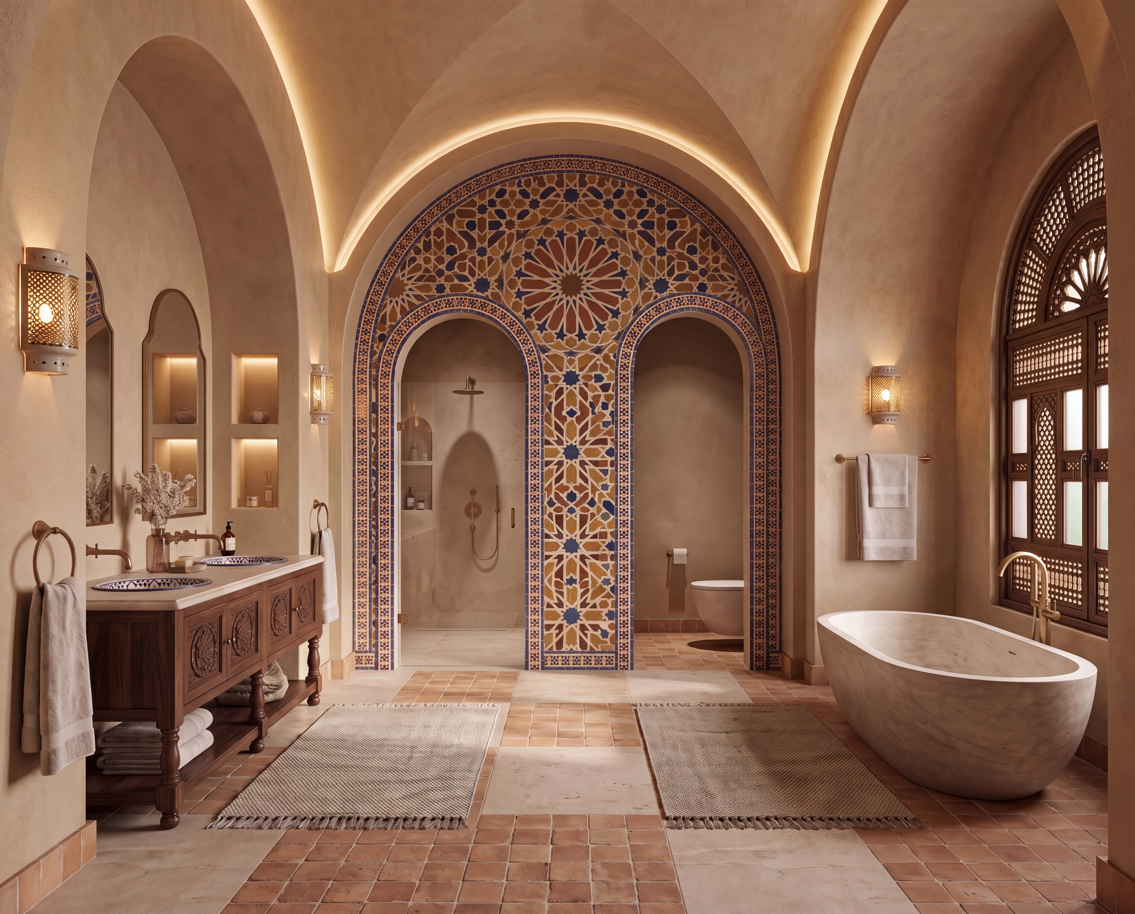 Spanish Revival bathroom tile work