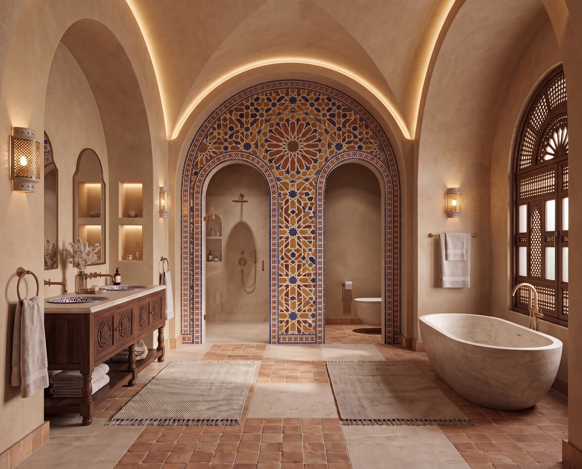 Spanish Revival bathroom tile work