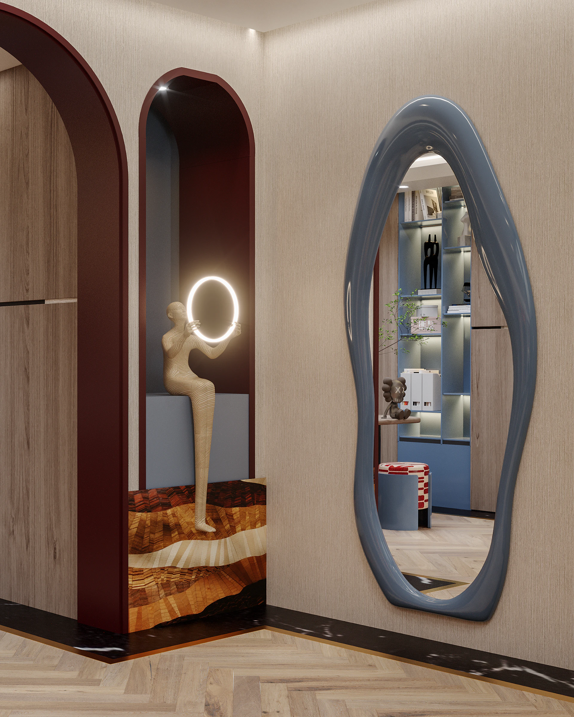 Contemporary majlis featuring statement furniture and retro accents