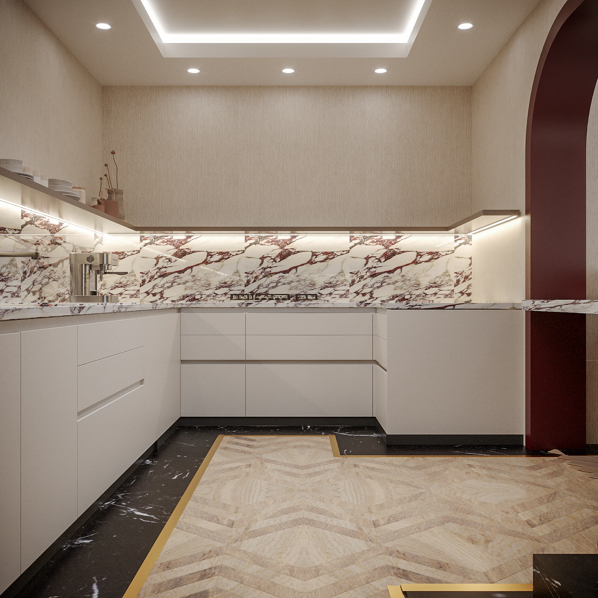 Retro majlis with soft curves and a welcoming atmosphere