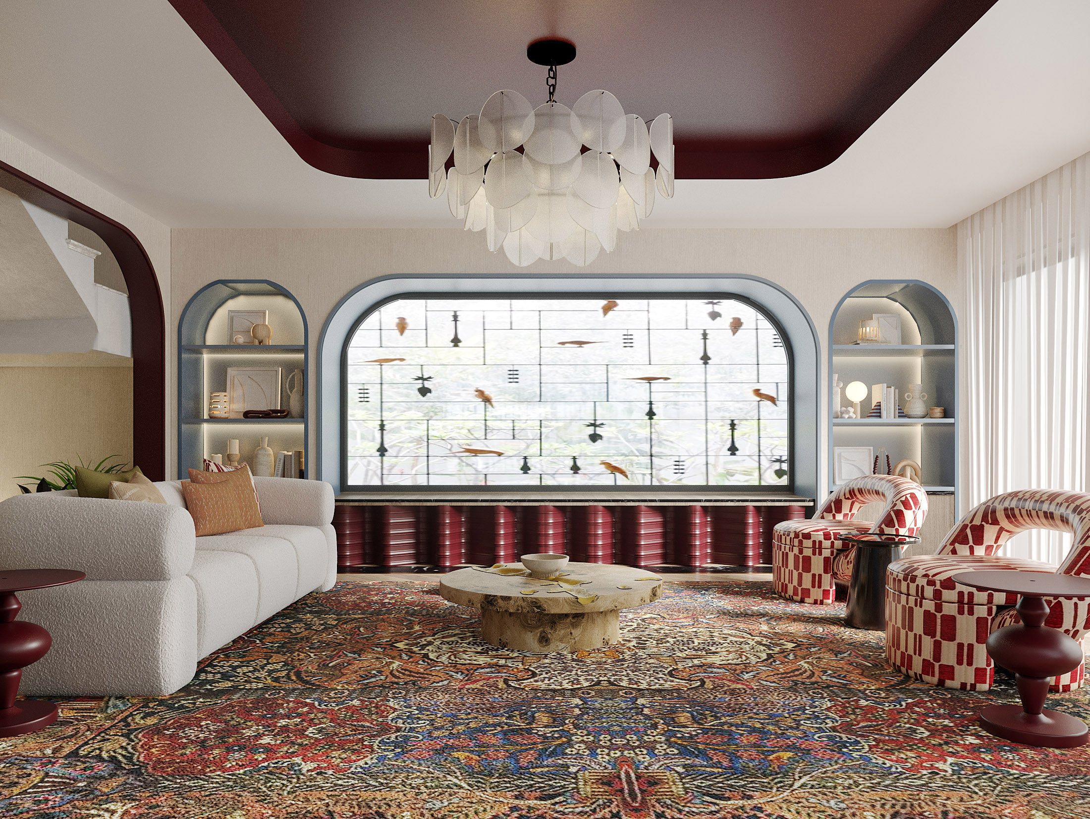 Modern interpretation of retro style in a luxury majlis setting