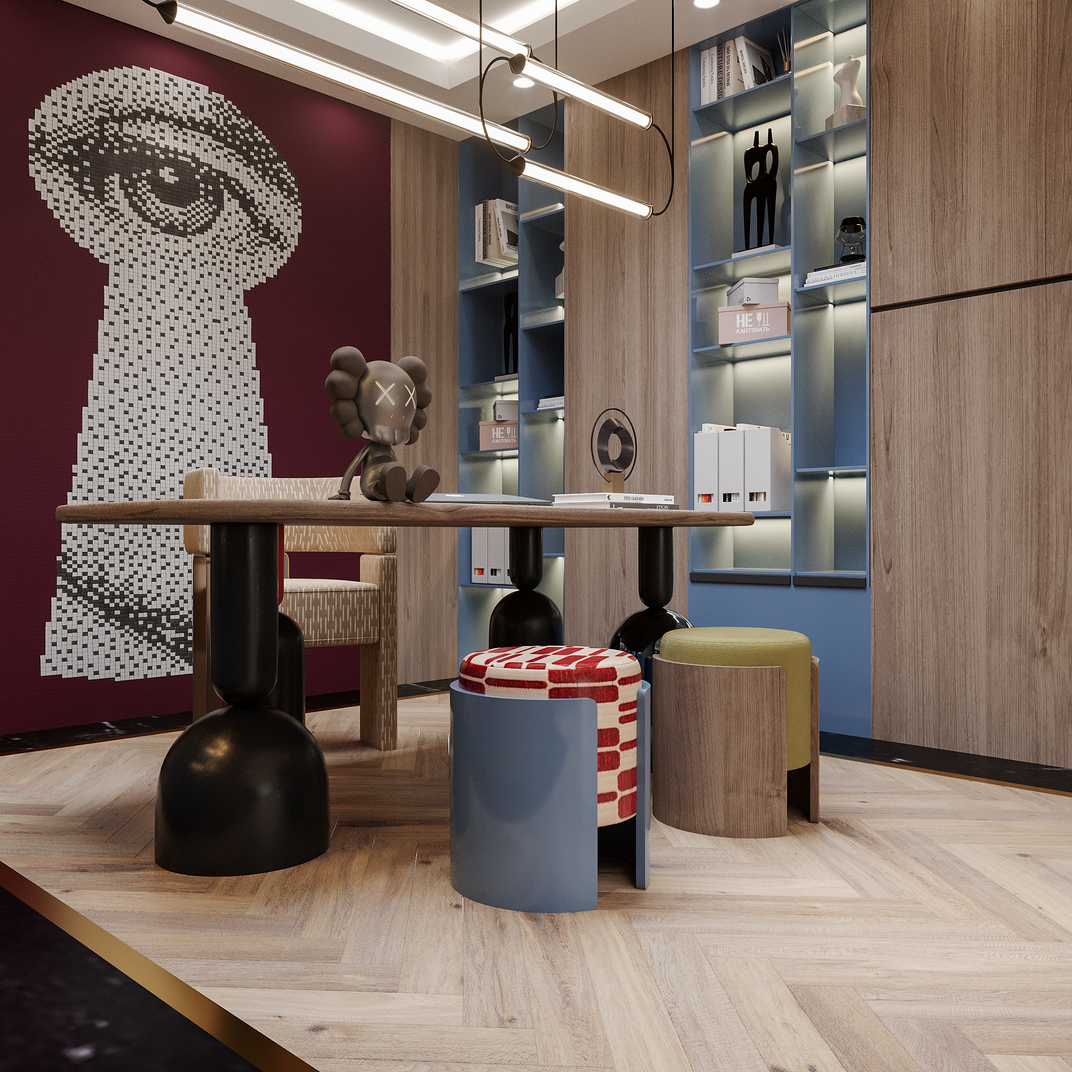 Open majlis layout blending retro influence with modern elegance