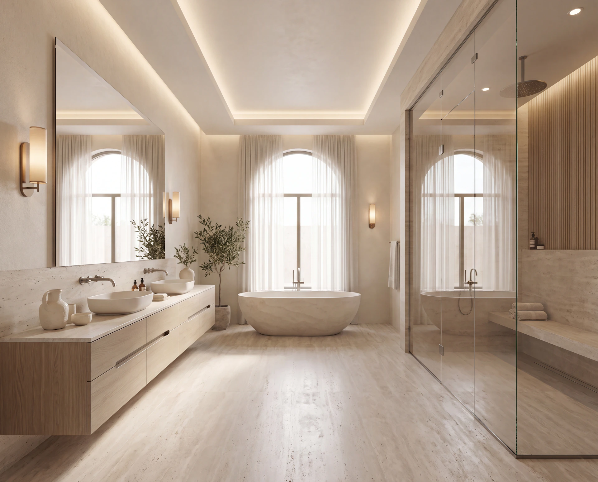 Scandinavian bathroom wooden flooring shower ceramic