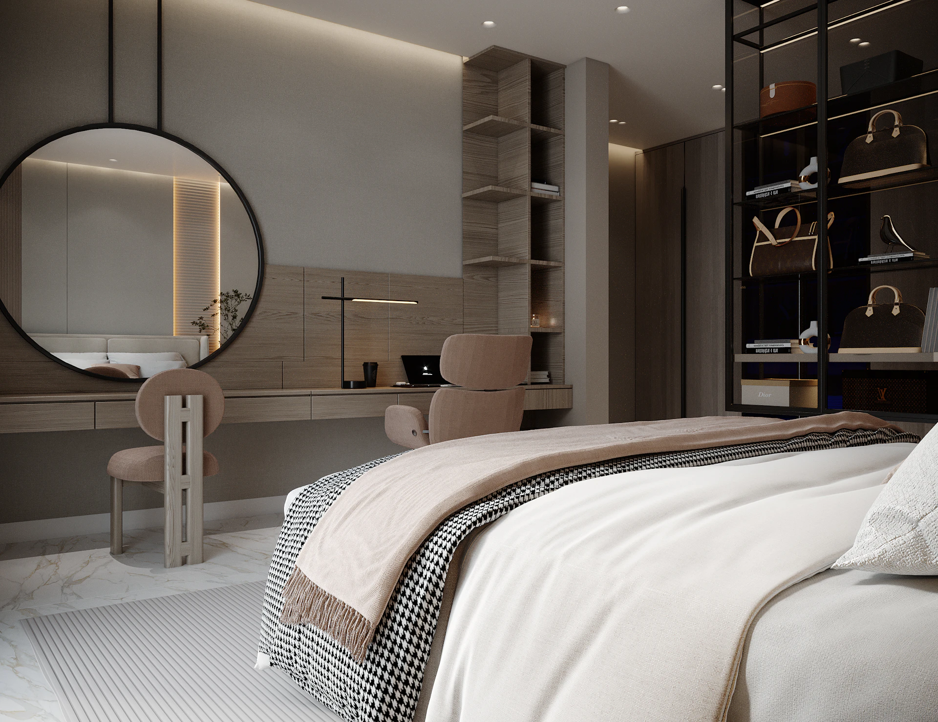 تصميم غرفة نوم معاصرة بخامات متعددة وتشطيبات راقية