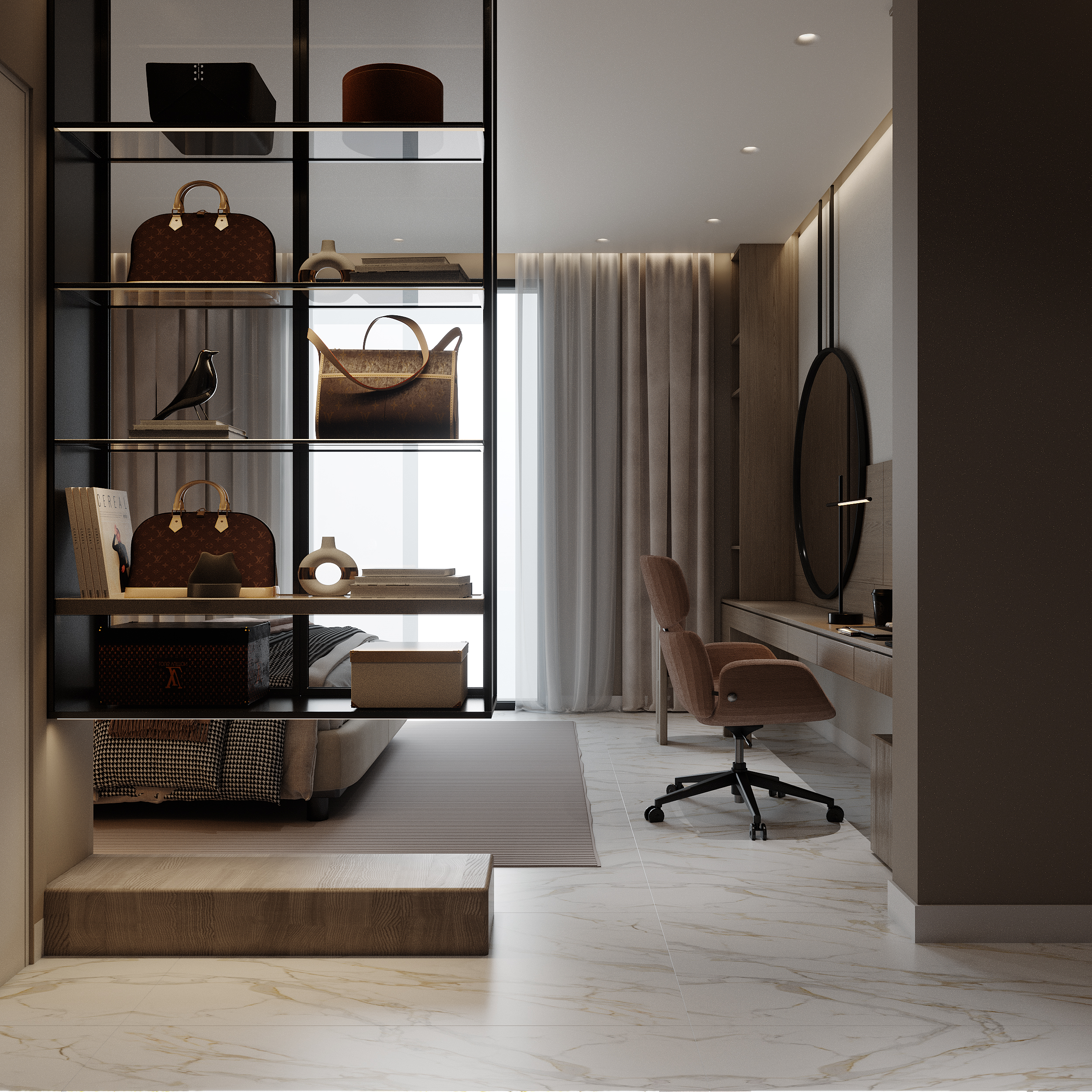 Contemporary bedroom suite with a calm and elevated atmosphere