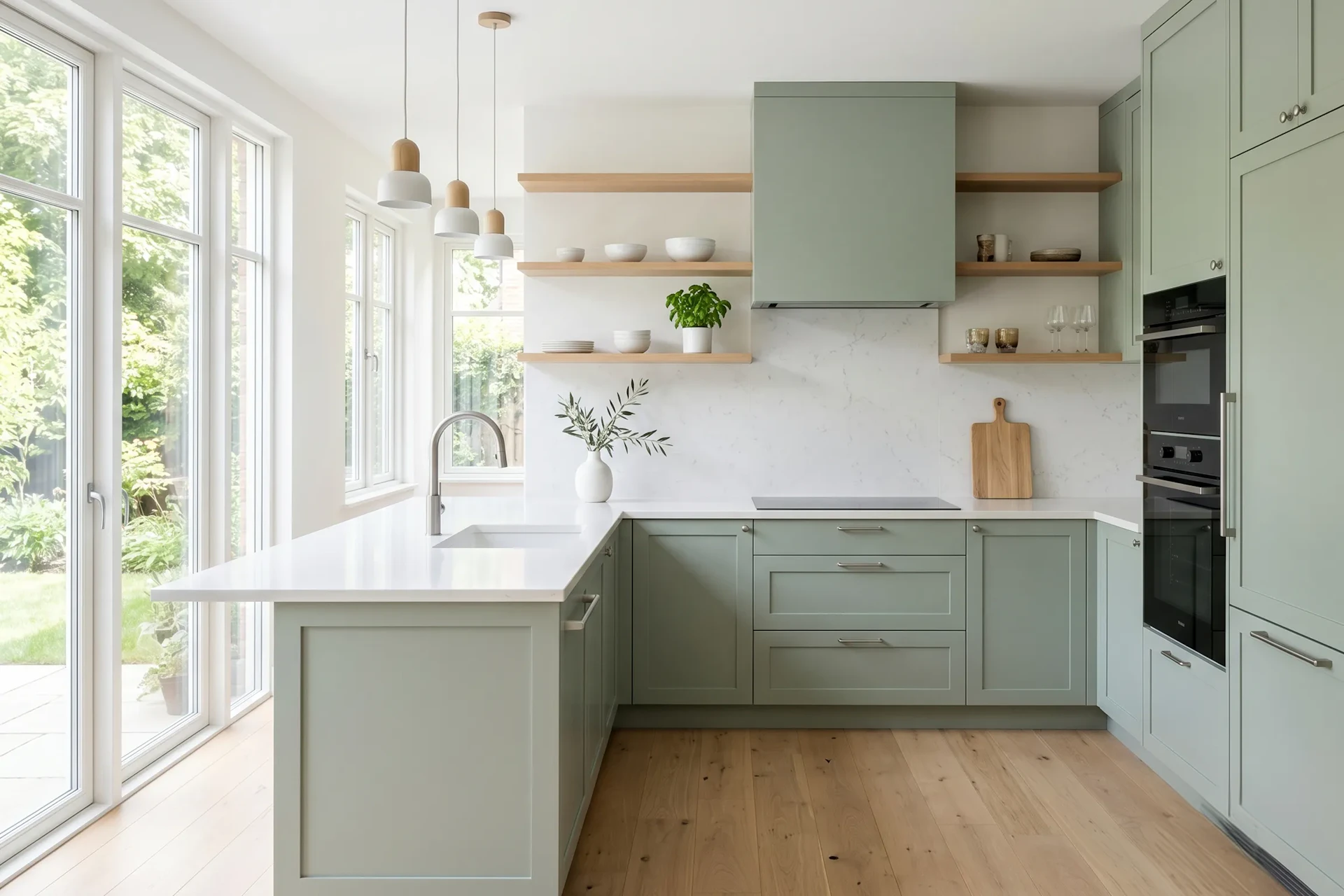 simple modern kitchen green parquet glass