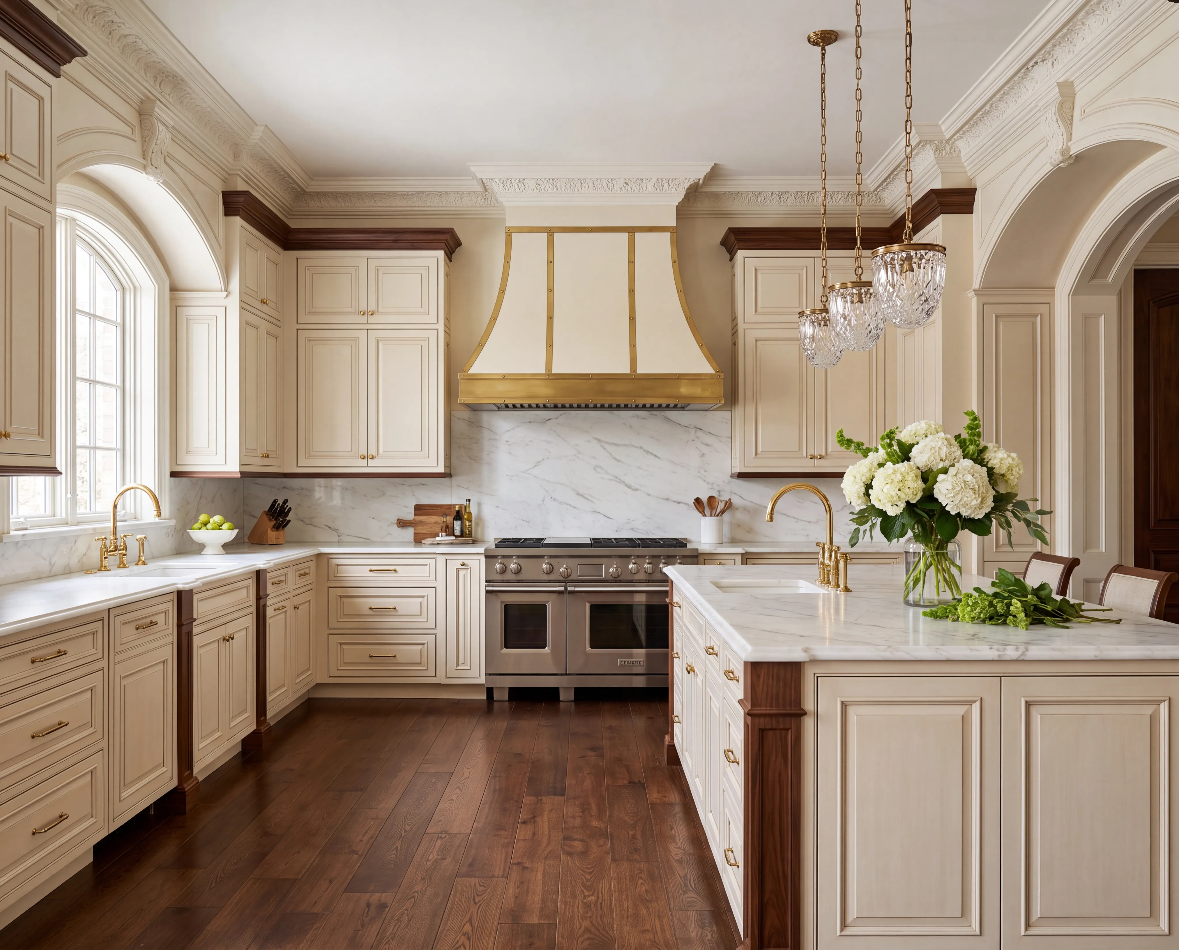 classic kitchen wooden flooring neutral cabinets