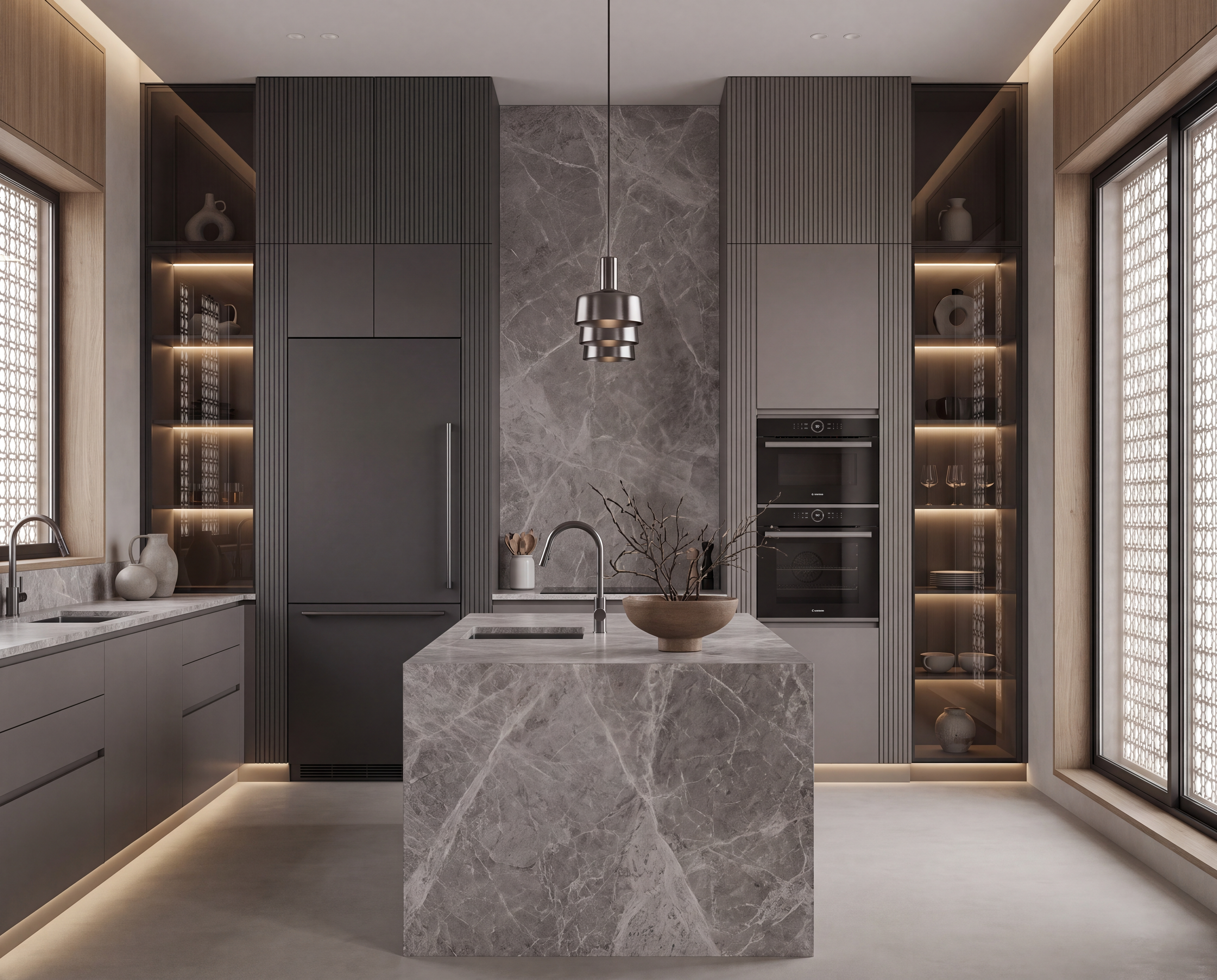 modern arabic kitchen marble wood glass