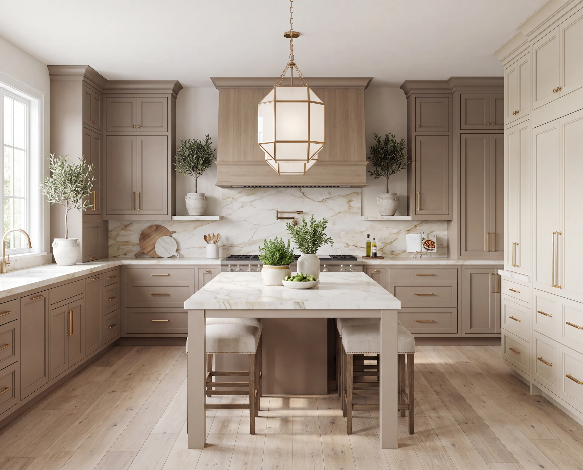 transitional kitchen parquet marble white beige