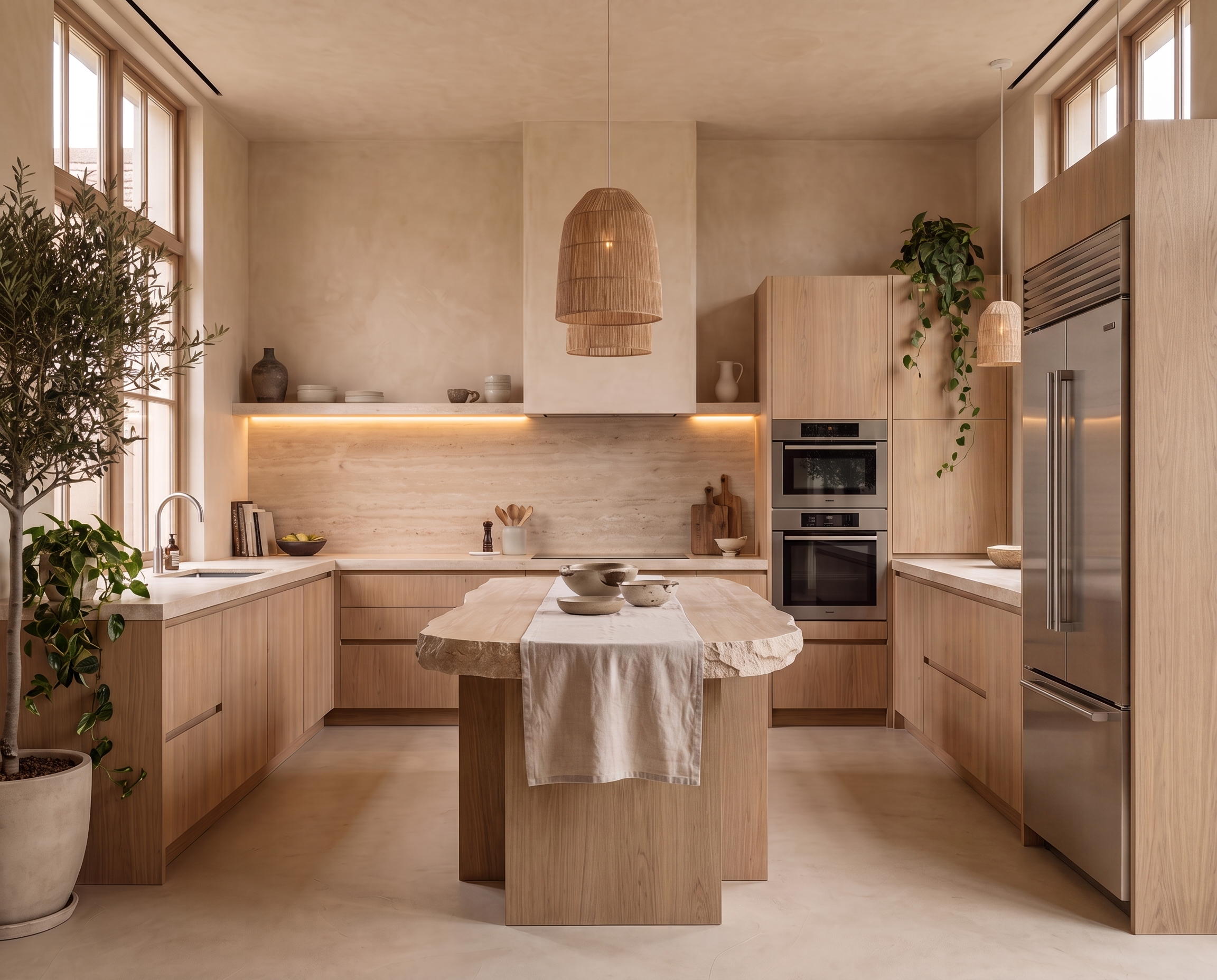 organic modern kitchen wood stone earthy