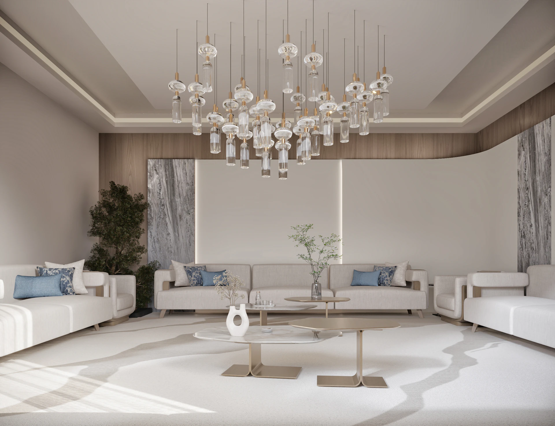 Elegant Saudi majlis with neutral tones and sophisticated modern interiors