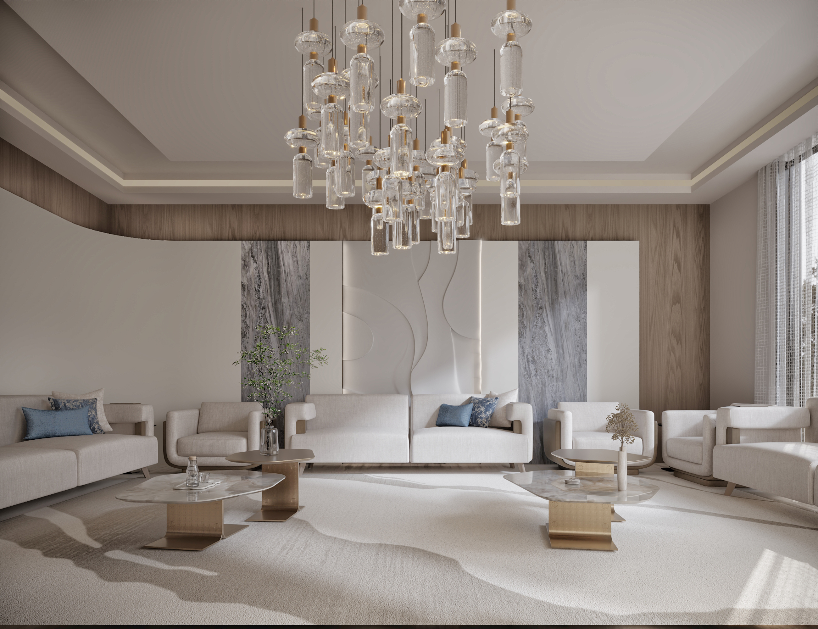 Luxury majlis interior with refined furniture, warm lighting, and premium finishes