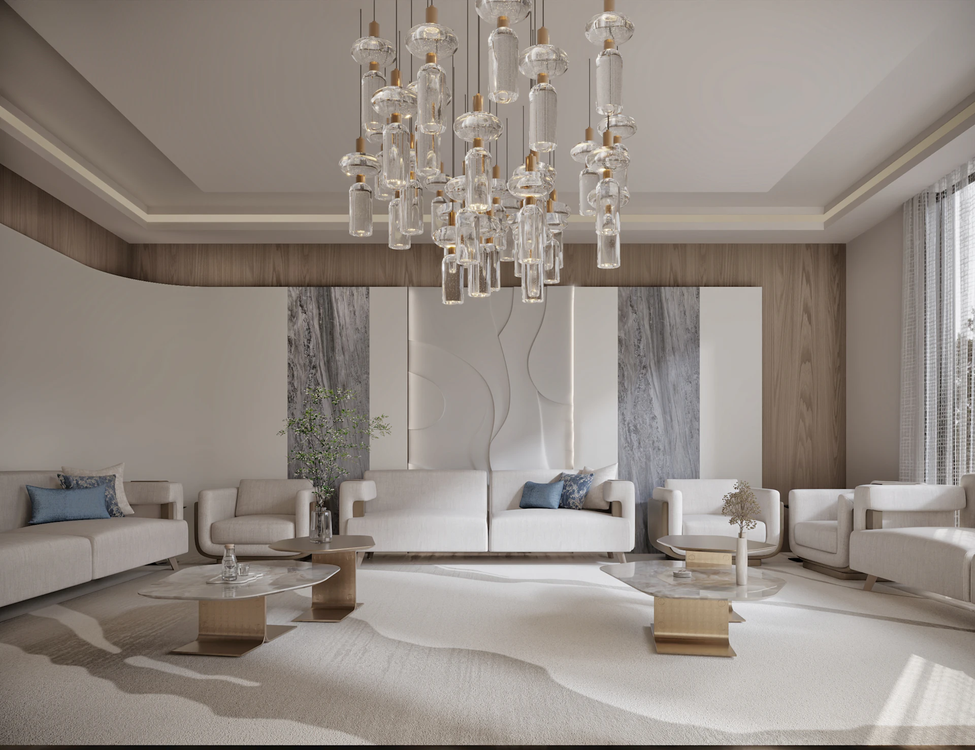 Luxury majlis interior with refined furniture, warm lighting, and premium finishes