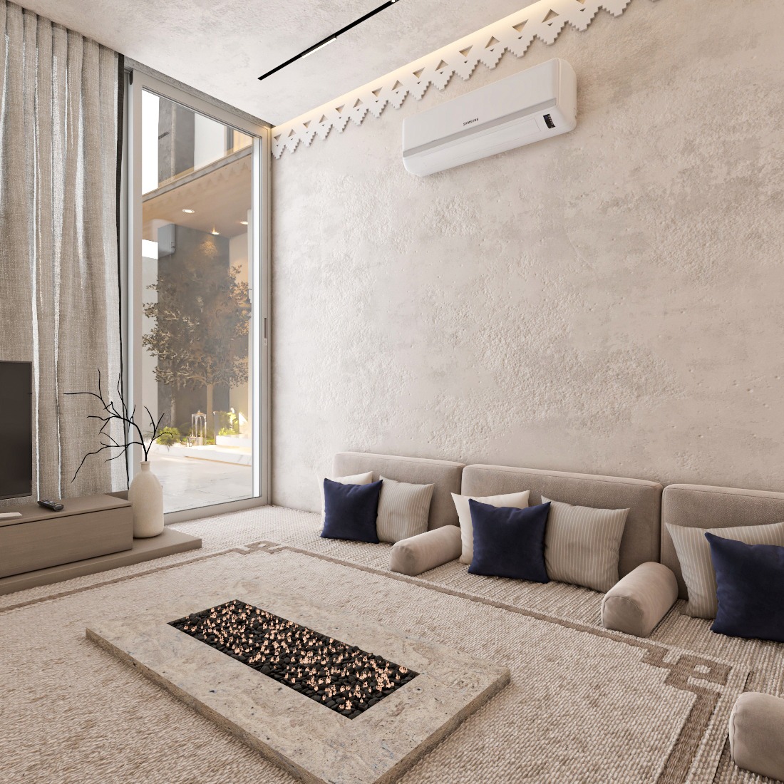 Najdi outdoor majlis design inspired by traditional Saudi architecture