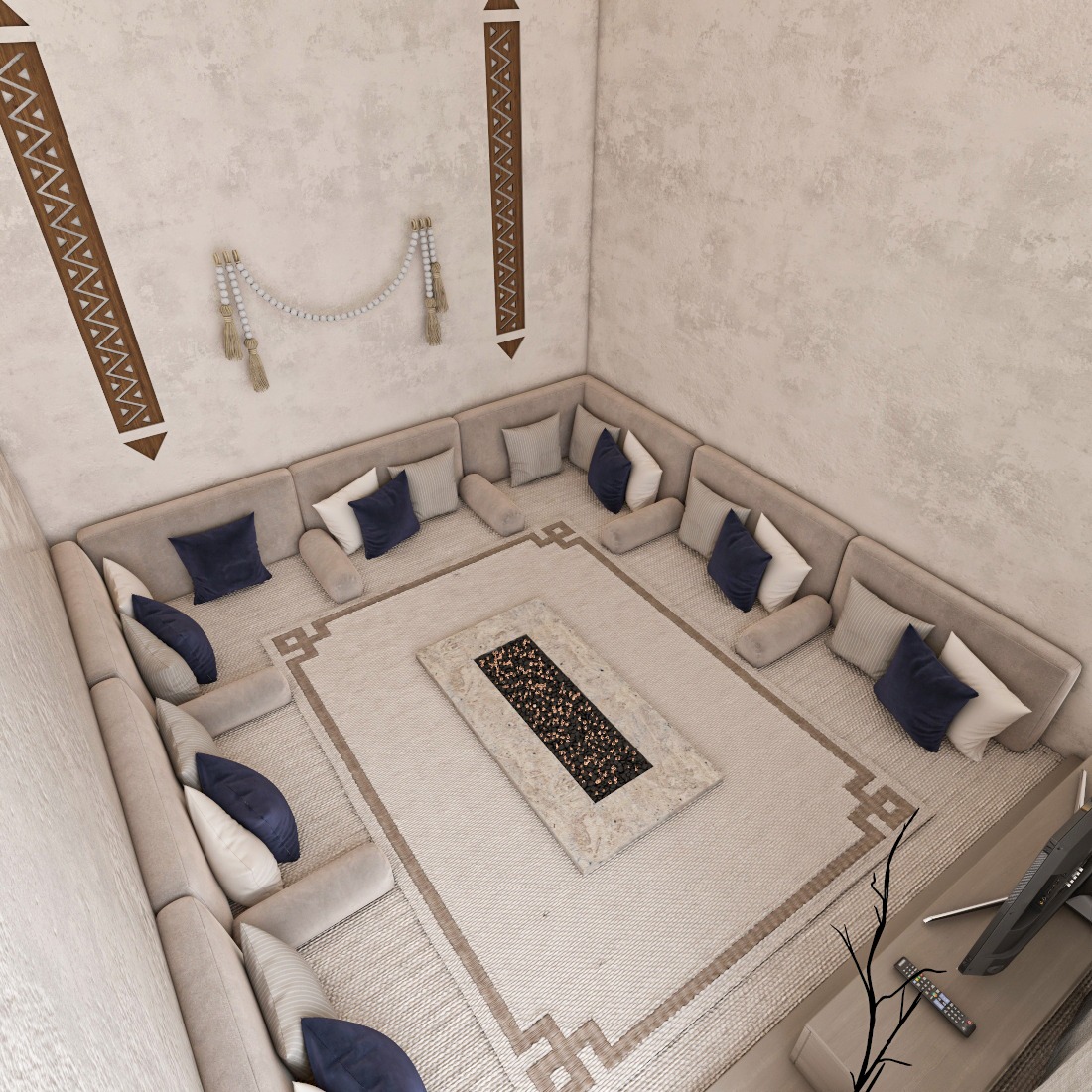 Elegant outdoor majlis seating area designed for Saudi hospitality