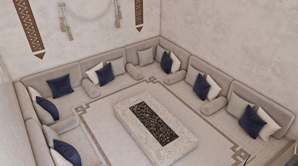 عناصر من التصميم النجدي التقليدي ضمن ديوانية عصرية
