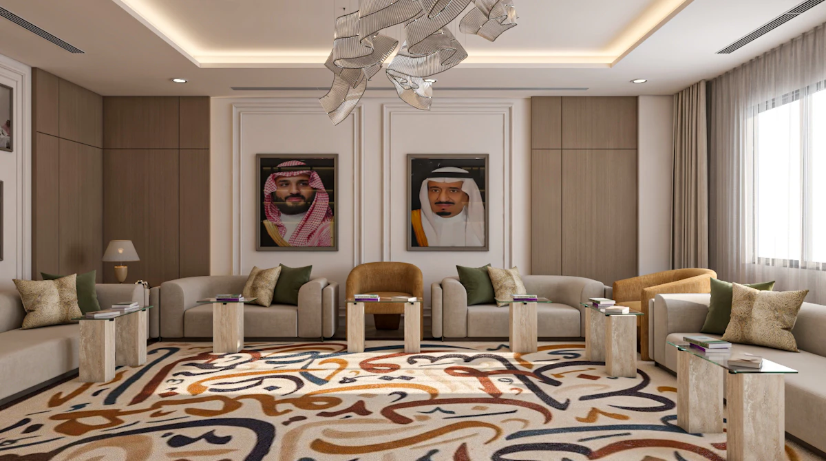 Modern literary lounge in Riyadh designed for reading, conversation, and cultural gatherings.