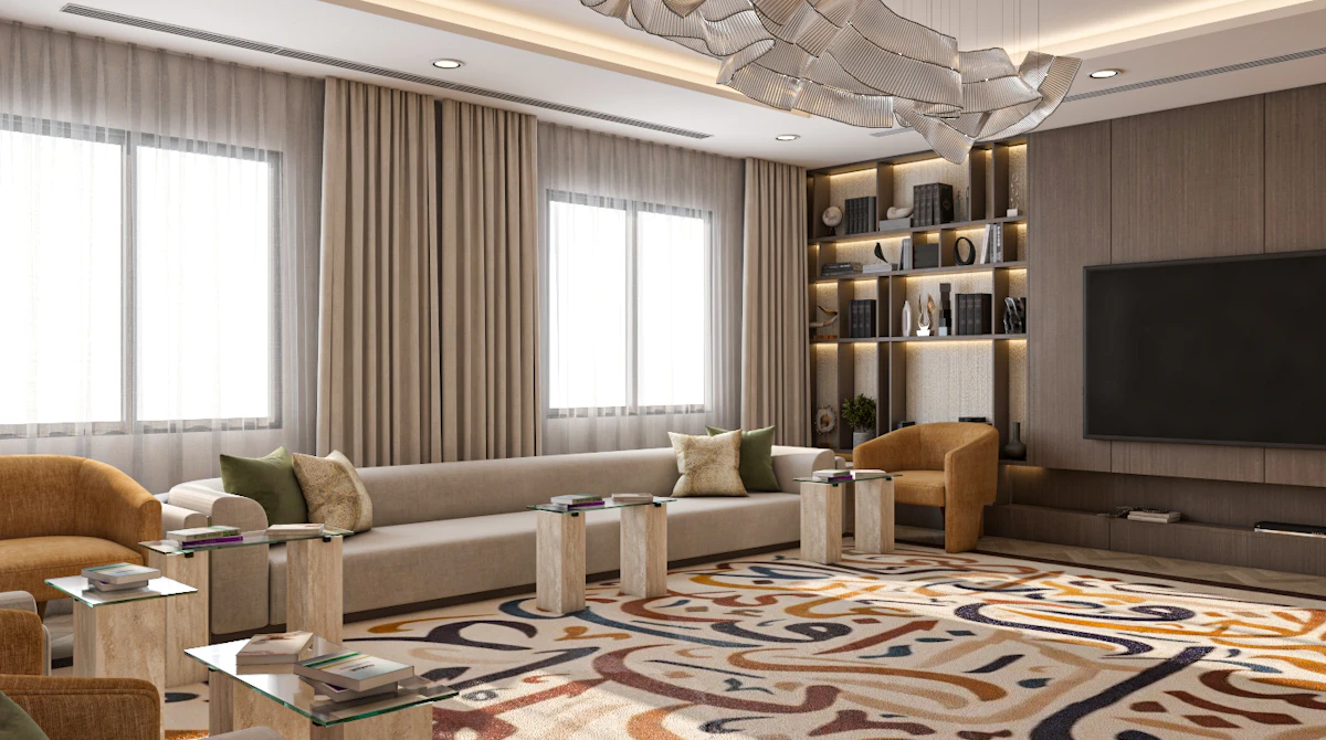 Interior design concept for a modern book club that blends culture, comfort, and social interaction.