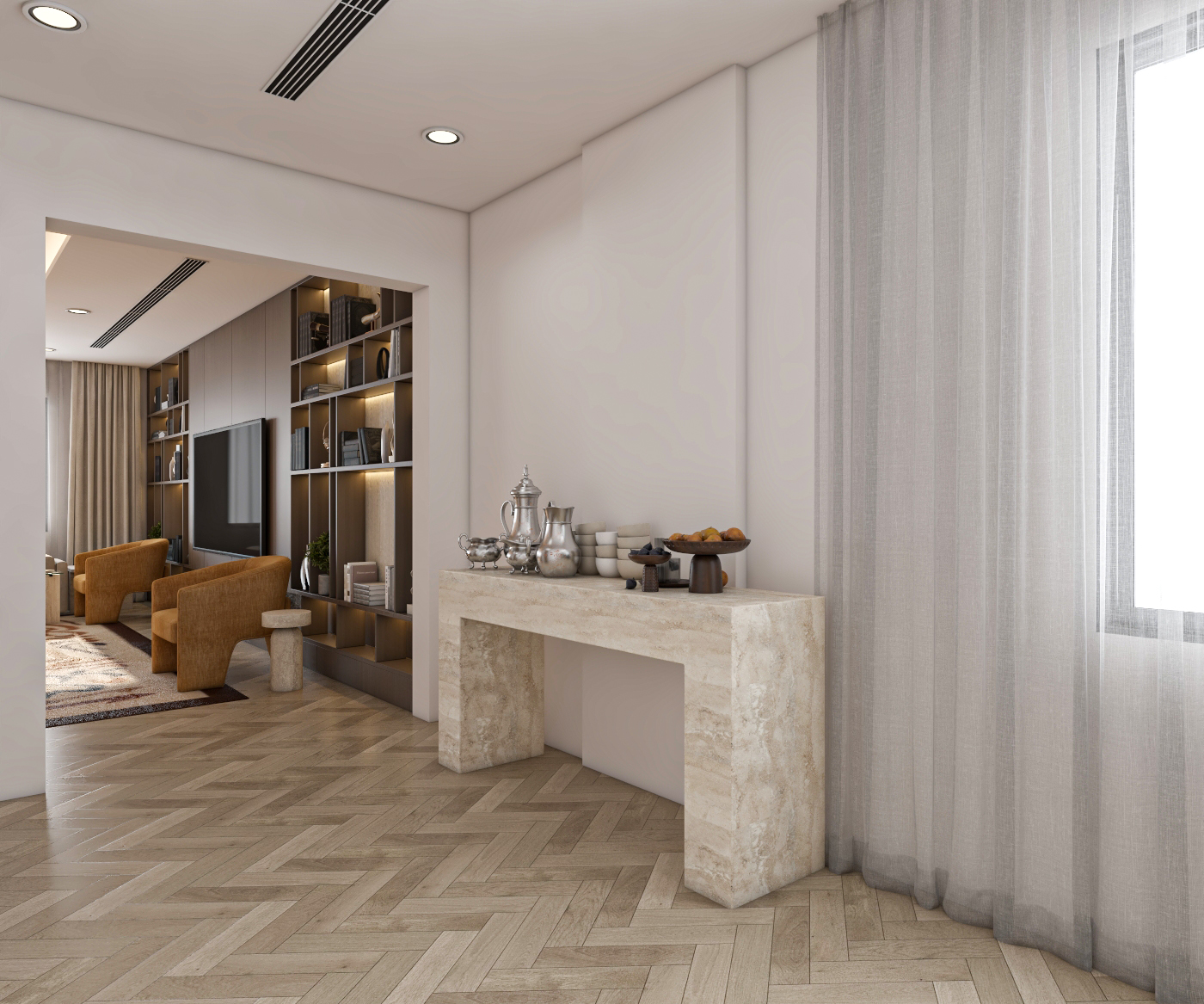Elegant Riyadh book club interior featuring thoughtfully planned spaces for readers and visitors.
