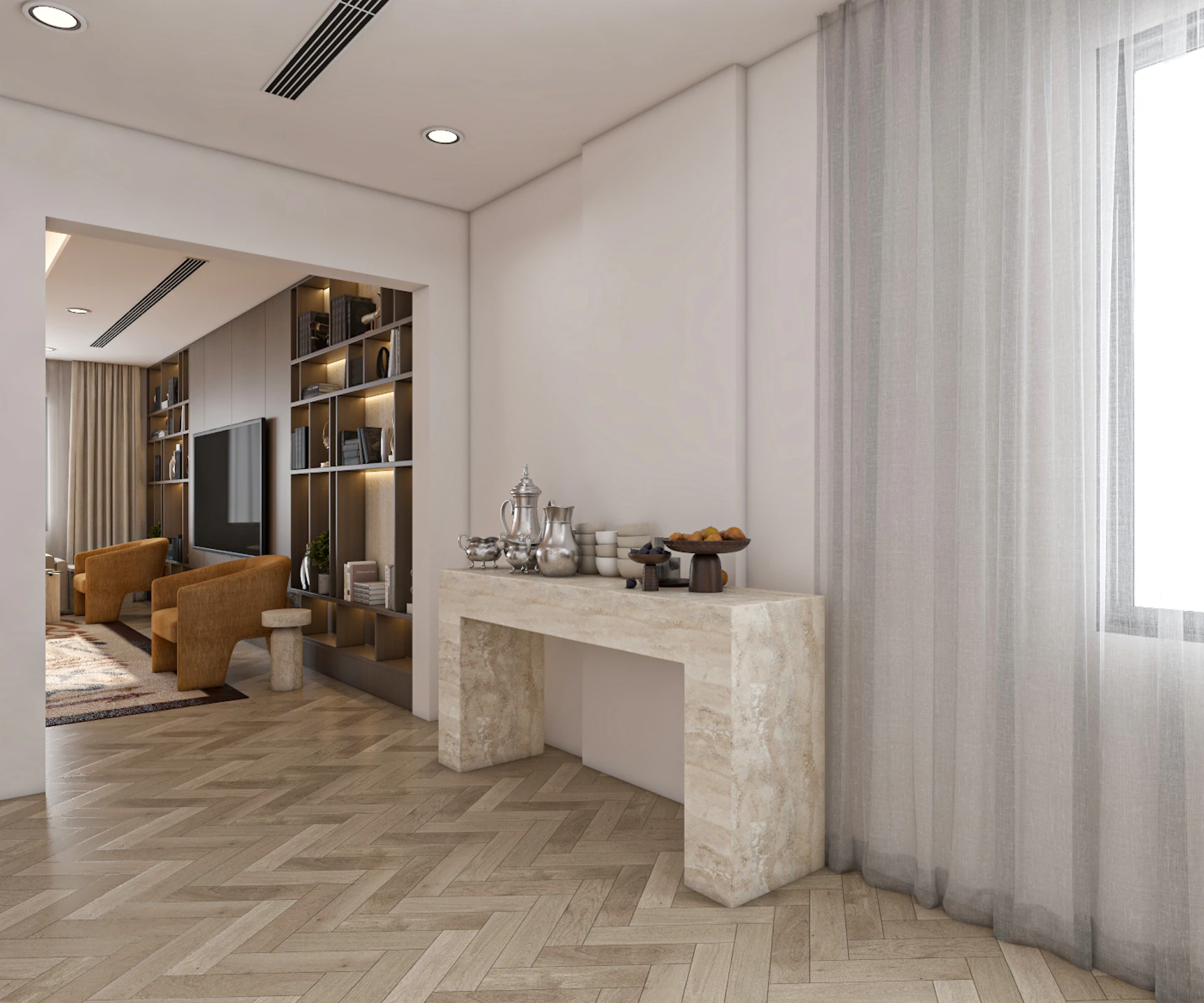 Elegant Riyadh book club interior featuring thoughtfully planned spaces for readers and visitors.