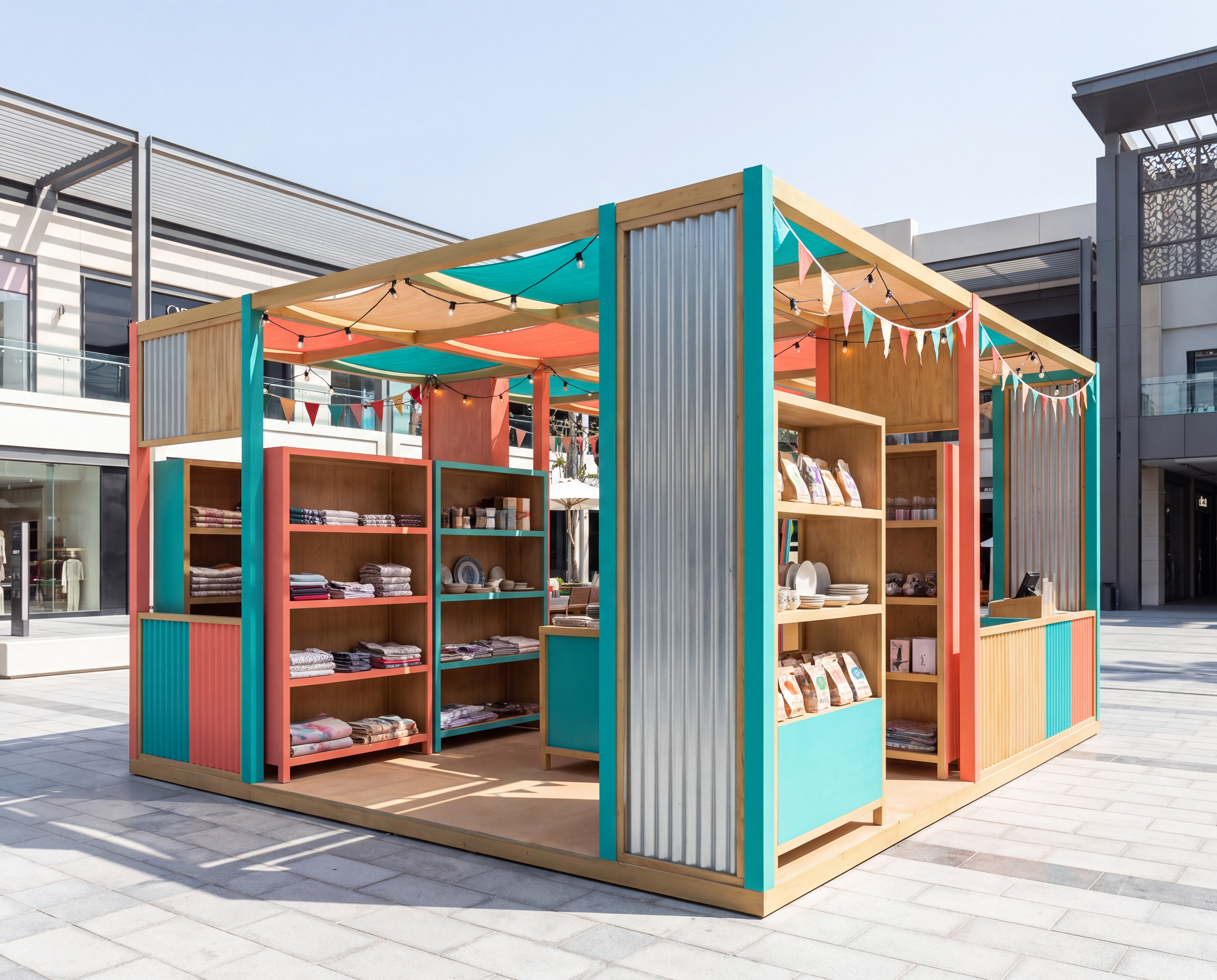 Kiosks pop-up temporary shopping micro colors wood