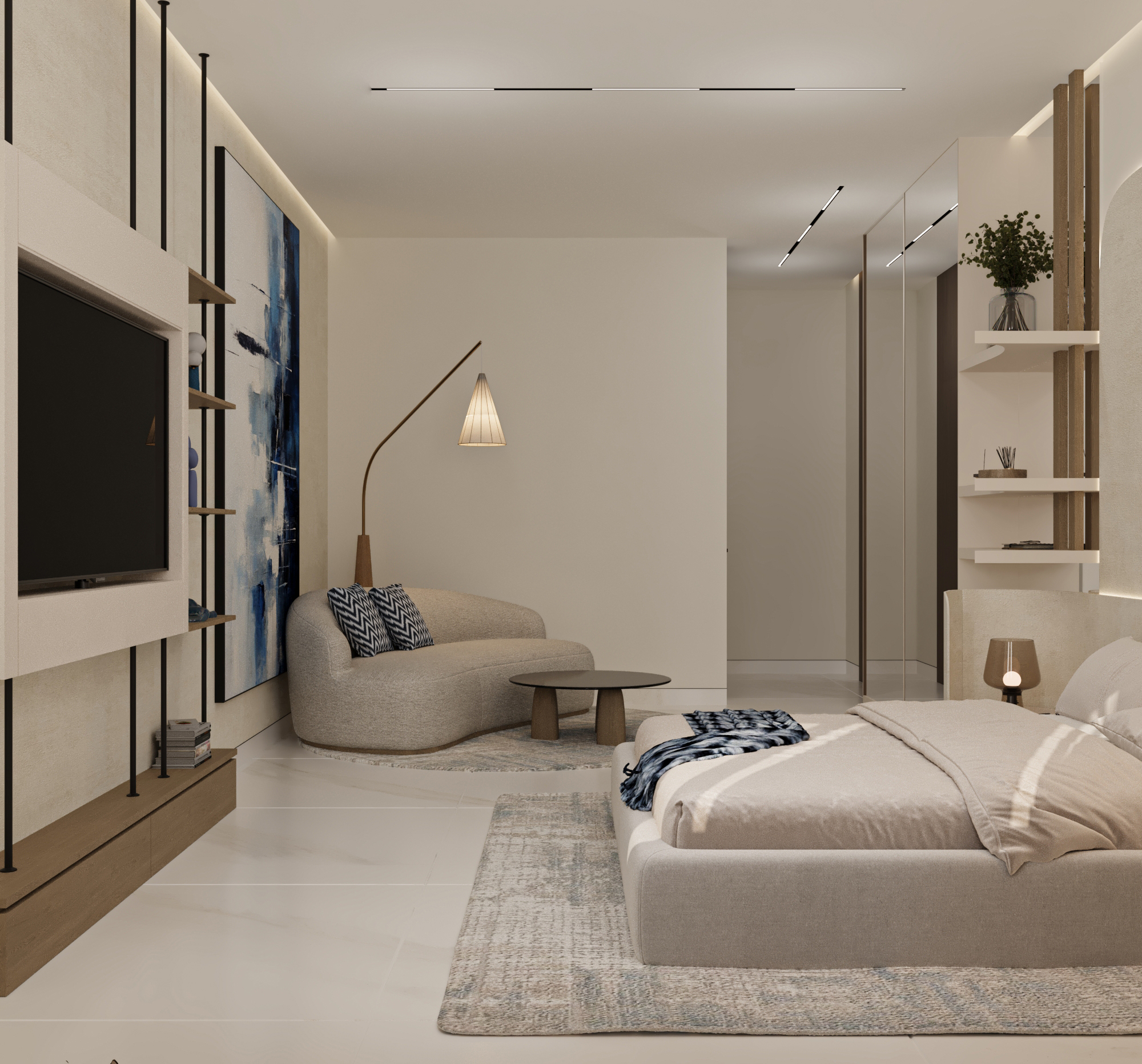 modern japandi bedroom render