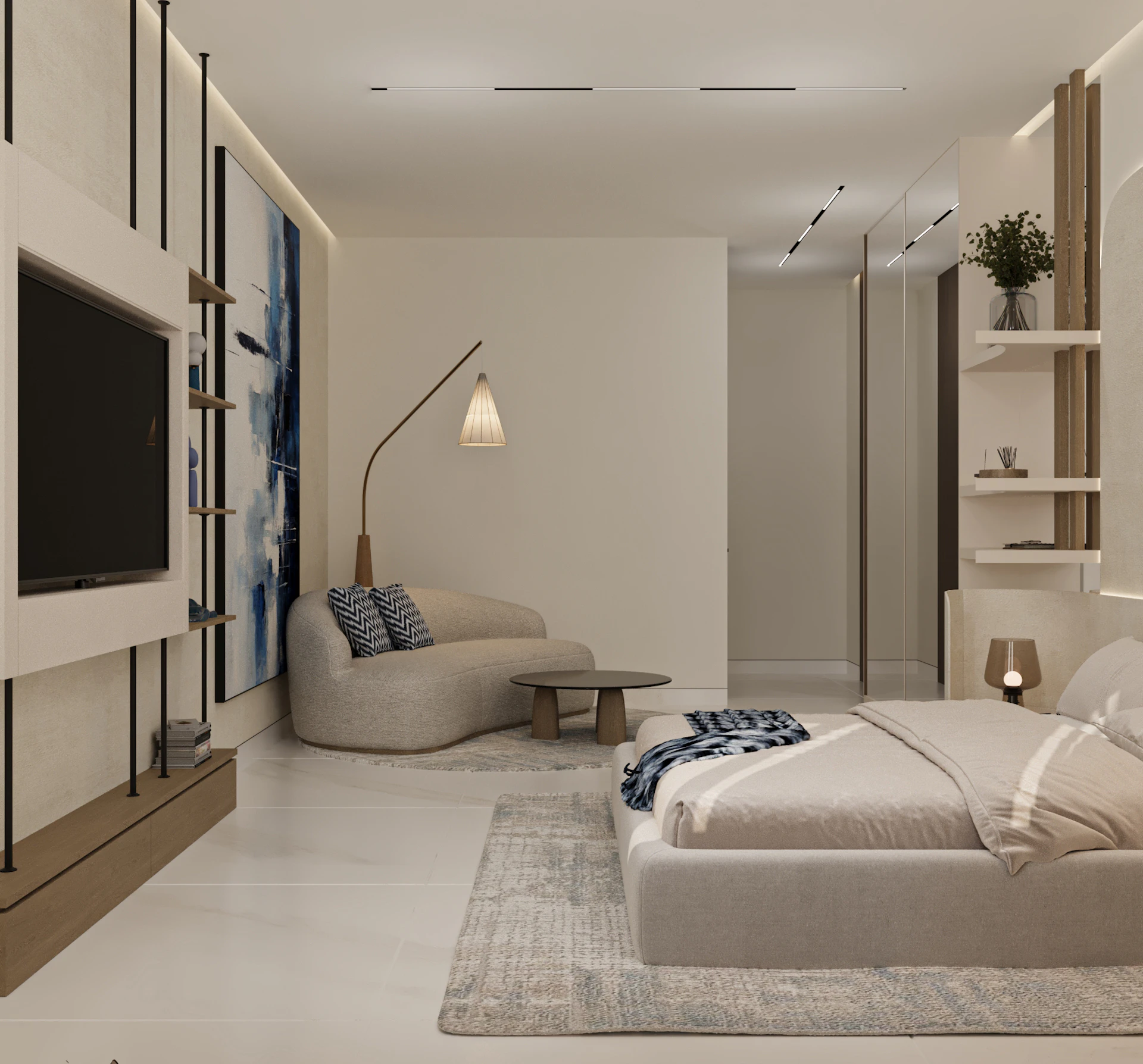 modern japandi bedroom render