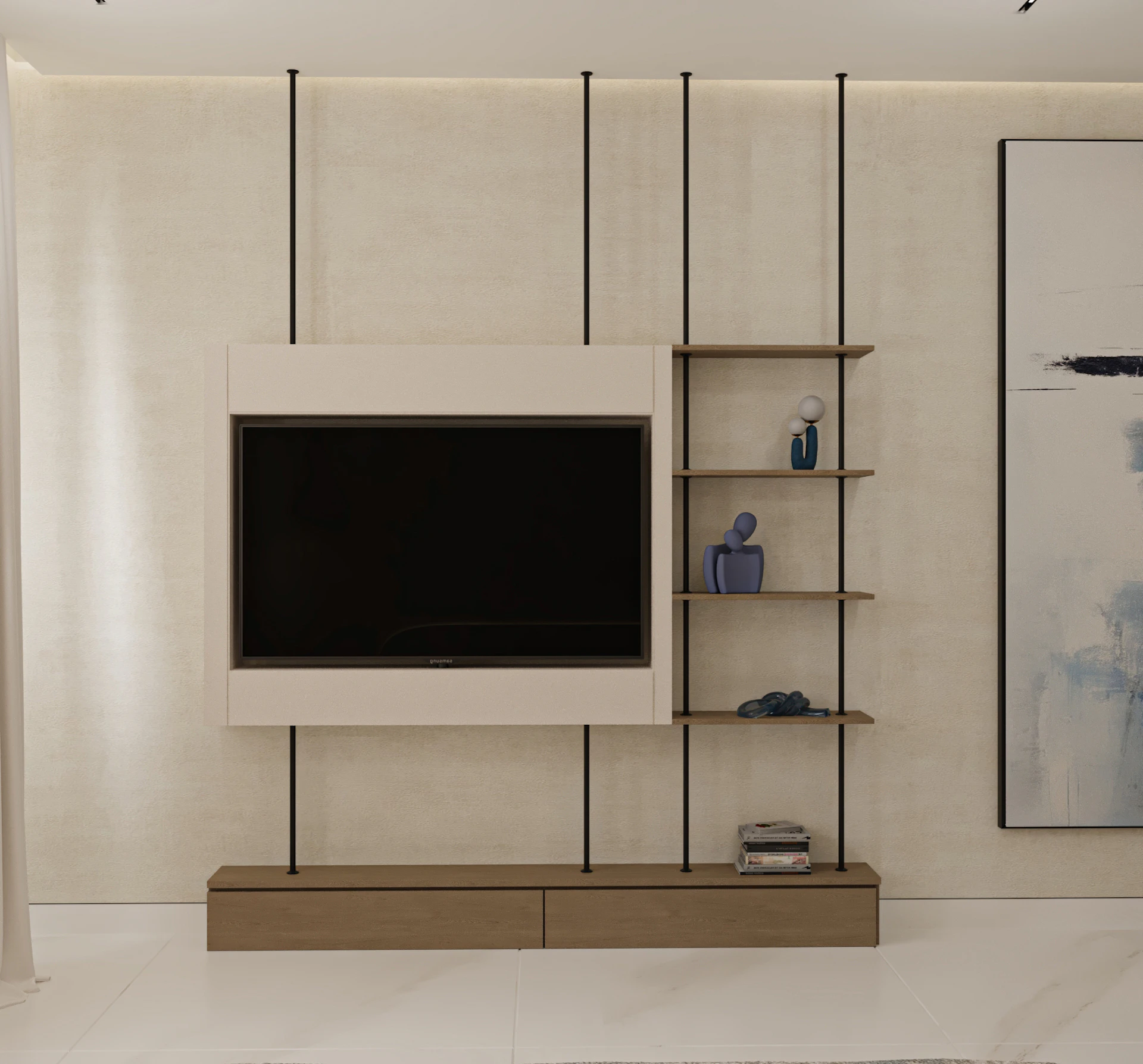 modern japandi bedroom render