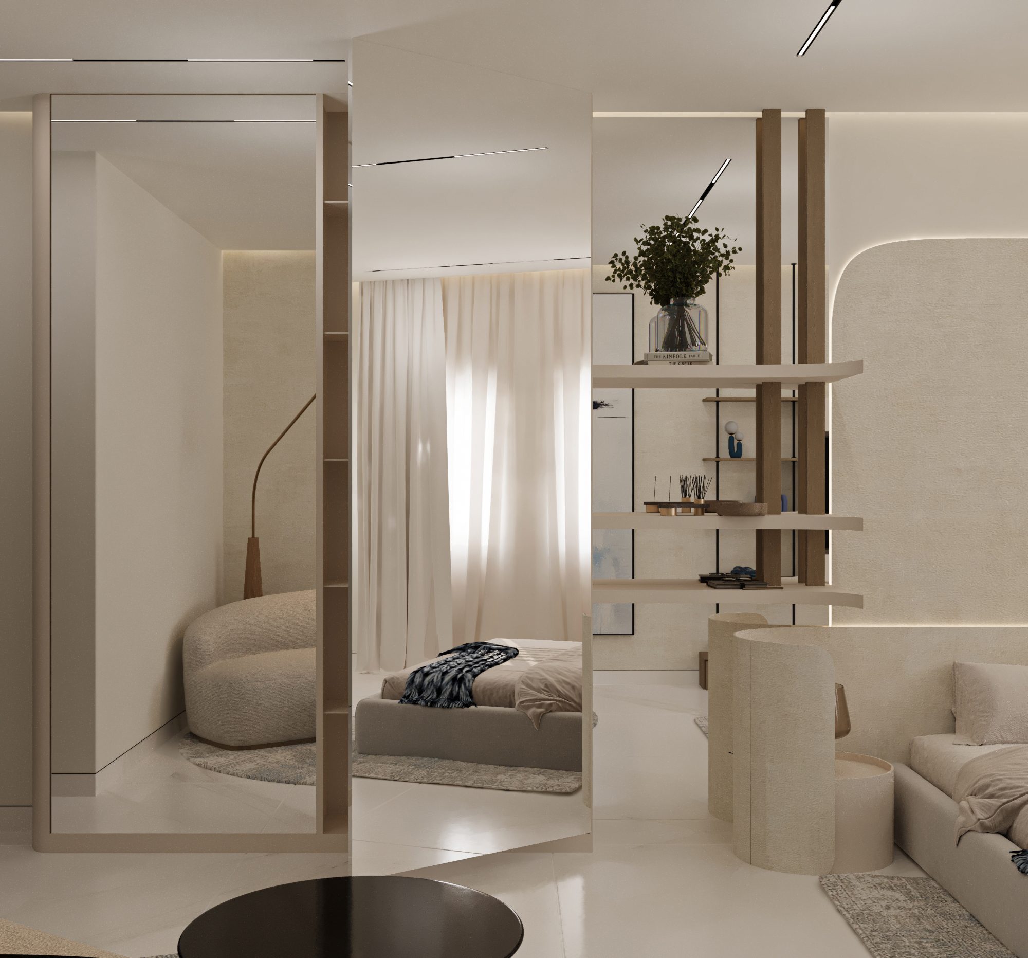 modern japandi bedroom render