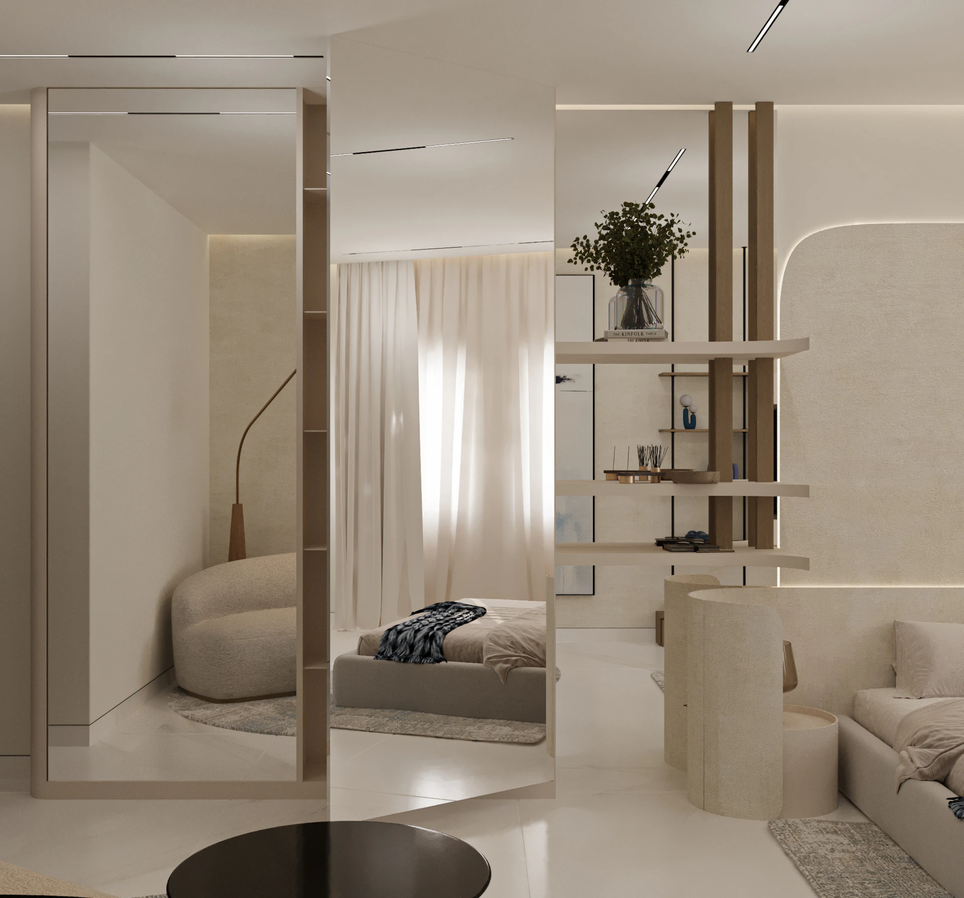 modern japandi bedroom render